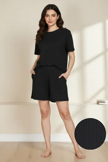 Buy Zivame 2 Mile Fashion Knit Poly Short Set - Black Beauty